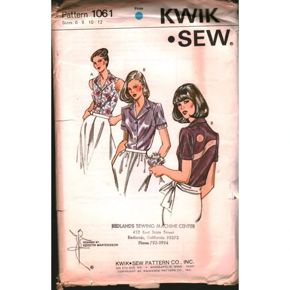 Vintage Kwik Sew 1061 Misses Blouse Sewing Pattern Kerstin Martensson Size 6-12